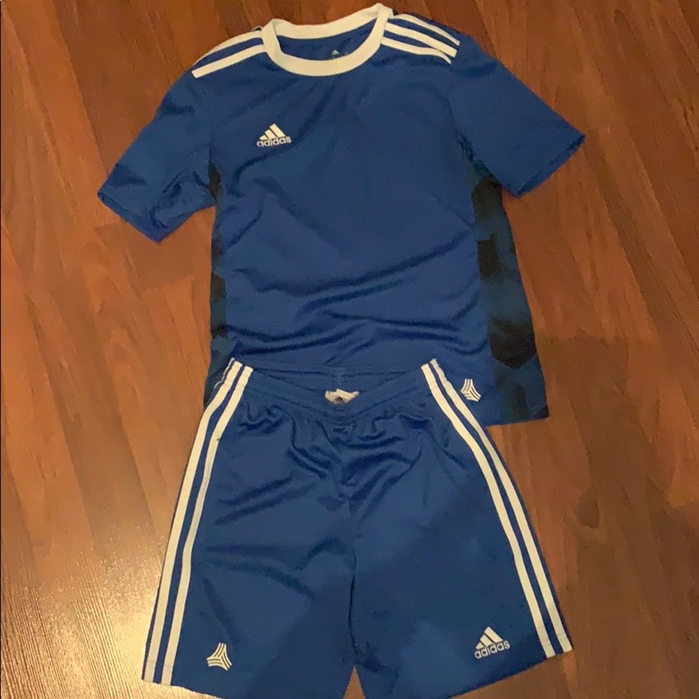 Adidas Boys Blue and White T-shirt and shorts